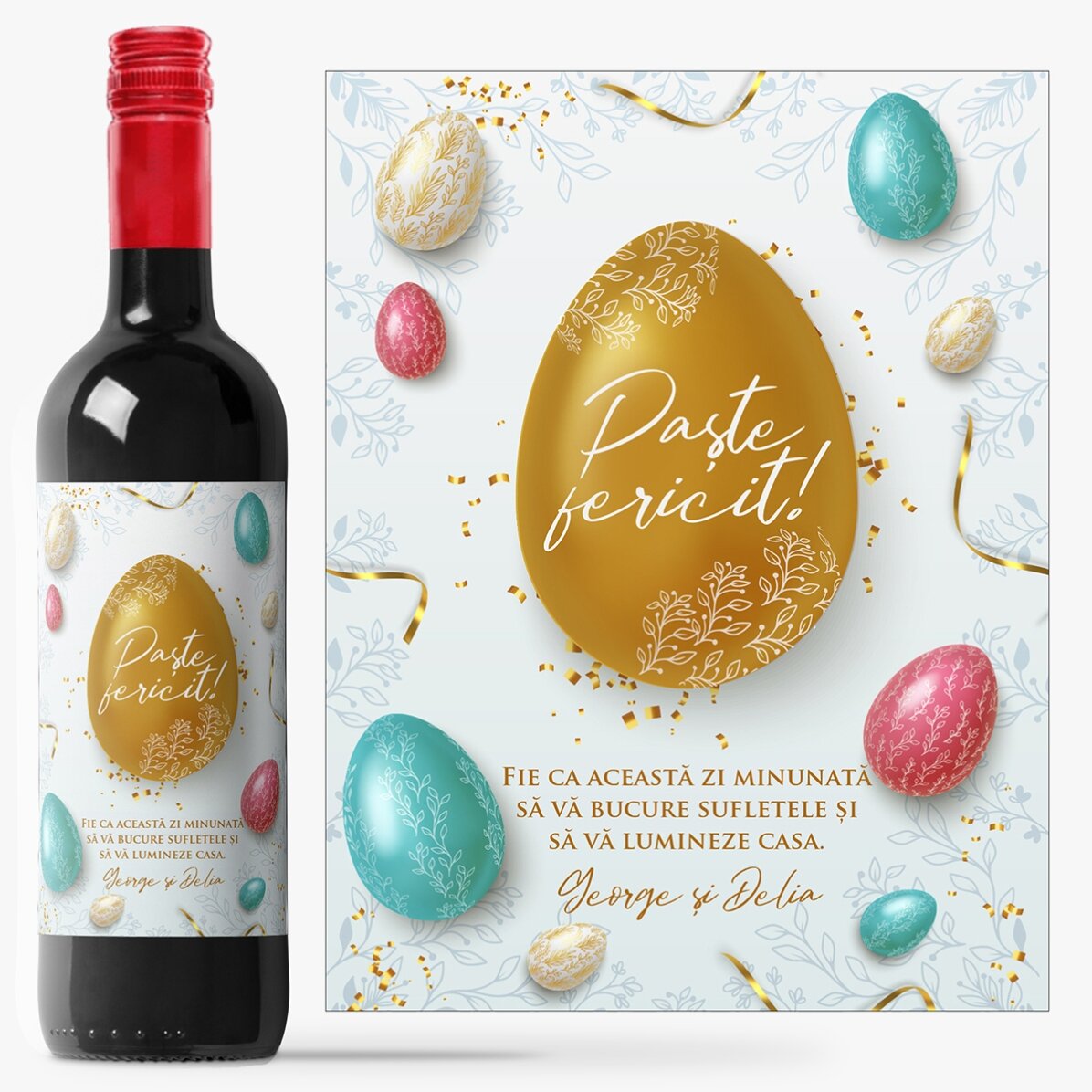 Vin personalizat cu text pentru Paște - Happy Easter